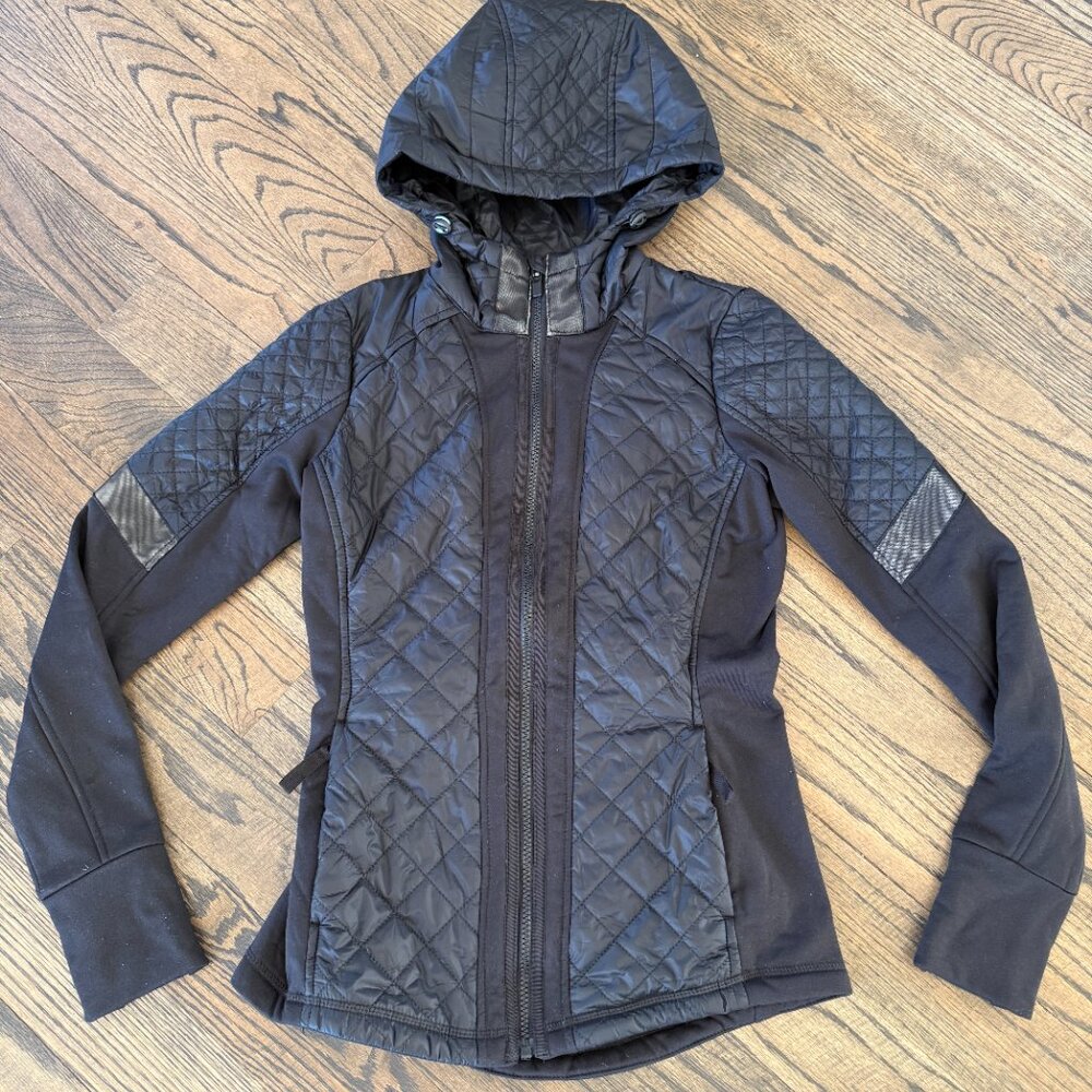 ATHLETA Rock Springs Black Full Zip Jacket Quilted Hoodie Size XS NEW $168